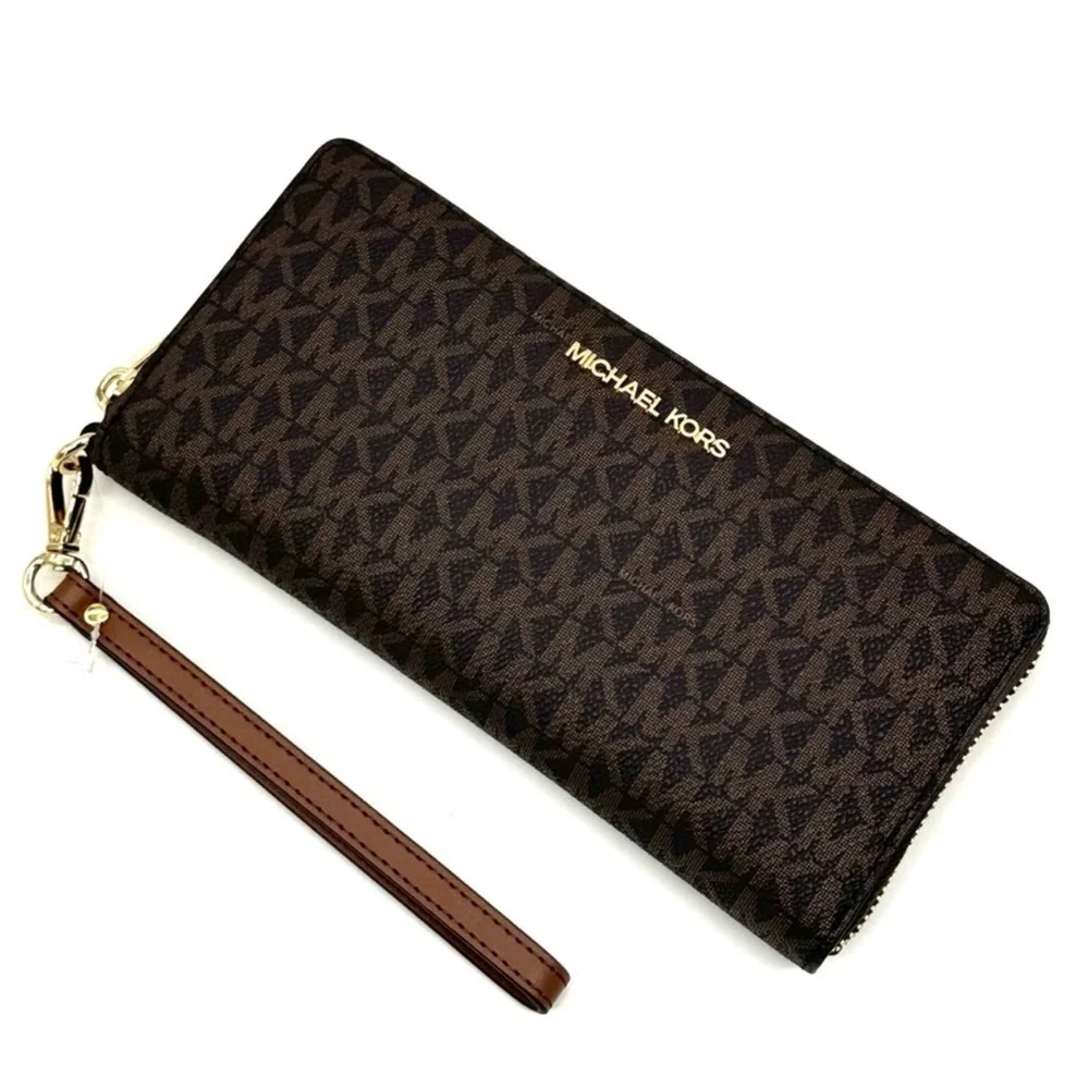 Michael Kors Large Travel Continental Wallet Wristlet Brown